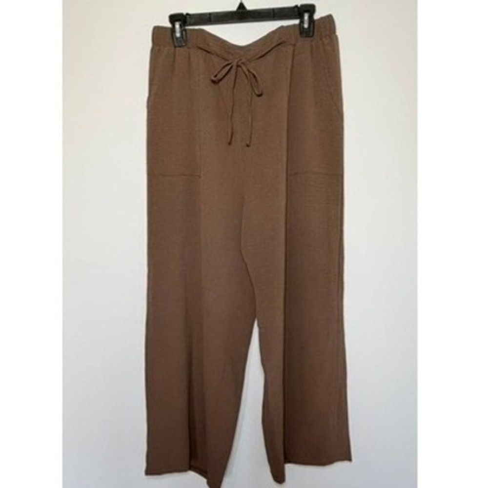 Women's 1XL Brown Wide Leg Pull On Pants Elastic Waist Lightweight